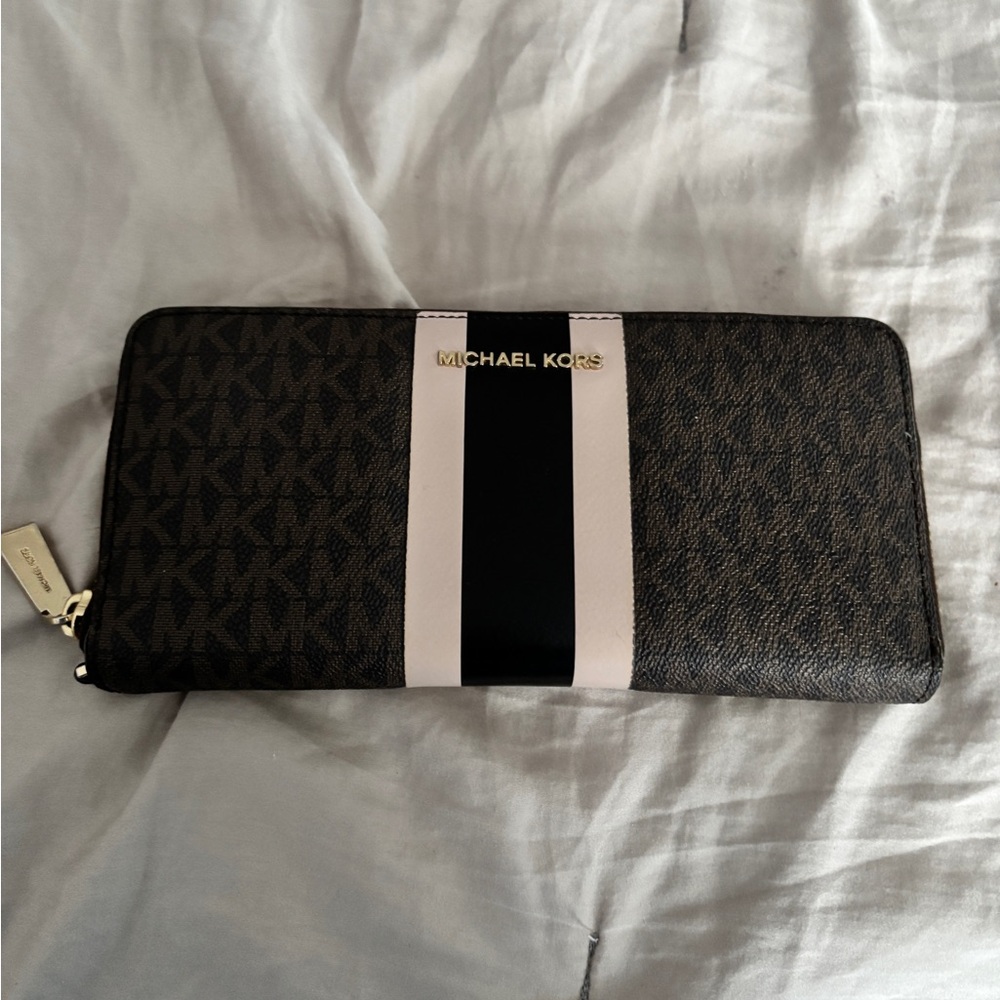 Michael Kors Brown and Black/ Pink  Logo Wallet with